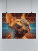 Futuristic Sphinx Cat in Neon Grid UN Poster