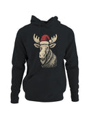Festive Moose with Santa Hat Men's Hoodie