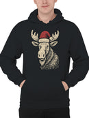 Festive Moose with Santa Hat Men's Hoodie
