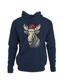 Festive Moose with Santa Hat Men's Hoodie