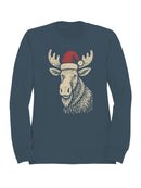 Festive Moose with Santa Hat Men's Sweatshirt