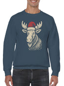 Festive Moose with Santa Hat Men's Sweatshirt