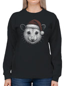 Festive Opossum in Santa Hat Women's Sweatshirt