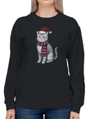 Festive Cat in Santa Hat Art Women's Sweatshirt