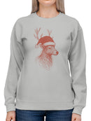 Festive Reindeer in Santa Hat Women's Sweatshirt