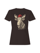 Festive Moose with Santa Hat Women's T-shirt