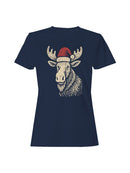 Festive Moose with Santa Hat Women's T-shirt