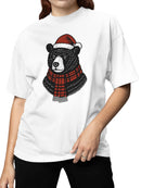 Festive Bear in Santa Hat and Scarf Women's T-shirt