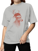 Festive Reindeer in Santa Hat Women's T-shirt