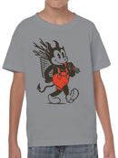 Devil Cartoon with Red Suspenders Youth's T-shirt