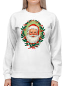 Jolly Santa with Holly Wreath Women's Sweatshirt