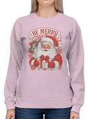 Cheerful Santa Claus with Reindeer Women's Sweatshirt