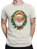 Jolly Santa with Holly Wreath Men's T-shirt