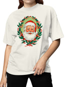 Jolly Santa with Holly Wreath Women's T-shirt