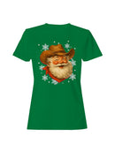 Cowboy Santa Festive Snowflakes Women's T-shirt