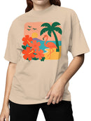 Tropical Sunset Flamingo Scene Women's T-shirt