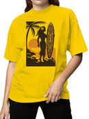 Tropical Sunset Surfer Art Women's T-shirt