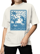 Tropical Dolphins and Palm Scene Women's T-shirt