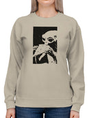Cryptid Holding Frog Illustration Women's Sweatshirt