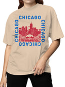 Chicago Skyline Red-Blue Illustration Women's T-shirt