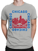 Chicago Skyline Red-Blue Illustration Men's T-shirt