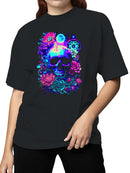 Cosmic Skull Neon Garden Art Women's T-shirt