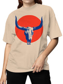 Western Skull Art with Red Sun Women's T-shirt