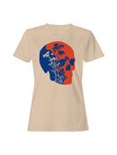 Floral Skull Art in Red and Blue Women's T-shirt