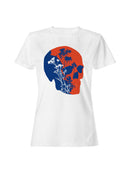Floral Skull Art in Red and Blue Women's T-shirt