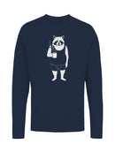 Coffee-Loving Raccoon in Shorts Men's Long Sleeve