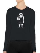 Coffee-Loving Raccoon in Shorts Women's Long Sleeve