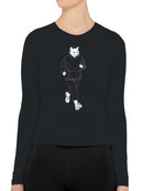 Jogging Cat in Hoodie Art Women's Long Sleeve
