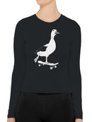 Skateboarding Duck Illustration Women's Long Sleeve