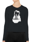 Pug Enjoying Noodles Design Women's Long Sleeve