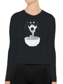 Dog Slurping Noodles Art Women's Long Sleeve