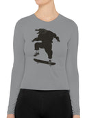 Skateboarding Alligator Art Women's Long Sleeve
