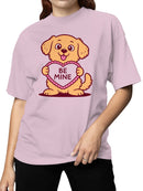 Cute Dog Holding Be Mine Heart Women's T-shirt