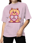 Adorable Cat Holding Be Mine Heart Women's T-shirt