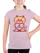 Adorable Cat Holding Be Mine Heart Youth's T-shirt