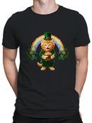 Officially Licensed St. Patrick's Day Lucky Cat with Rainbow Gold Men's T-shirt