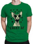 Officially Licensed St. Patrick's Day Lucky AF Sphynx Cat Design Men's T-shirt