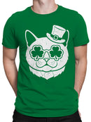 Officially Licensed St. Patrick's Day Lucky Cat with Shamrocks and Hat Men's T-shirt