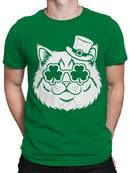 Officially Licensed St. Patrick's Day Lucky Cat with Shamrock Glasses Men's T-shirt