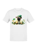 Officially Licensed St. Patrick's Day Lucky Pug with Shamrocks Hat Men's T-shirt