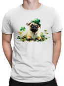 Officially Licensed St. Patrick's Day Lucky Pug with Shamrocks Hat Men's T-shirt