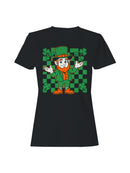 Officially Licensed St. Patrick's Day Lucky Leprechaun Checkerboard Design Women's T-shirt