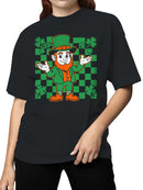 Officially Licensed St. Patrick's Day Lucky Leprechaun Checkerboard Design Women's T-shirt