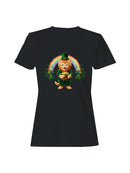 Officially Licensed St. Patrick's Day Lucky Cat with Rainbow Gold Women's T-shirt