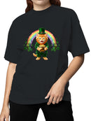 Officially Licensed St. Patrick's Day Lucky Cat with Rainbow Gold Women's T-shirt