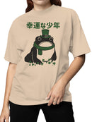 Officially Licensed St. Patrick's Day Lucky Frog with Shamrocks and Top Hat Women's T-shirt